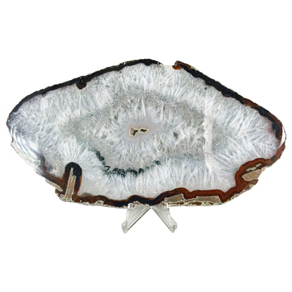 Natural Agate Slab Polished Crystal Slice on Stand Brazil 4.25" Wide