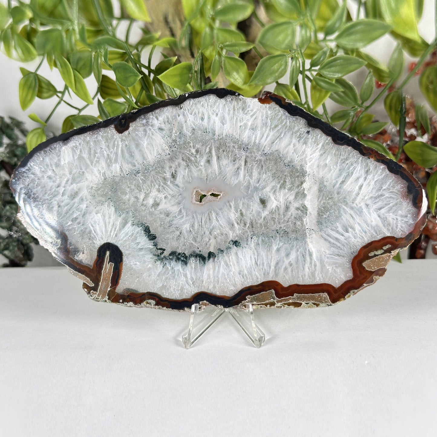 Natural Agate Slab Polished Crystal Slice on Stand Brazil 4.25" Wide