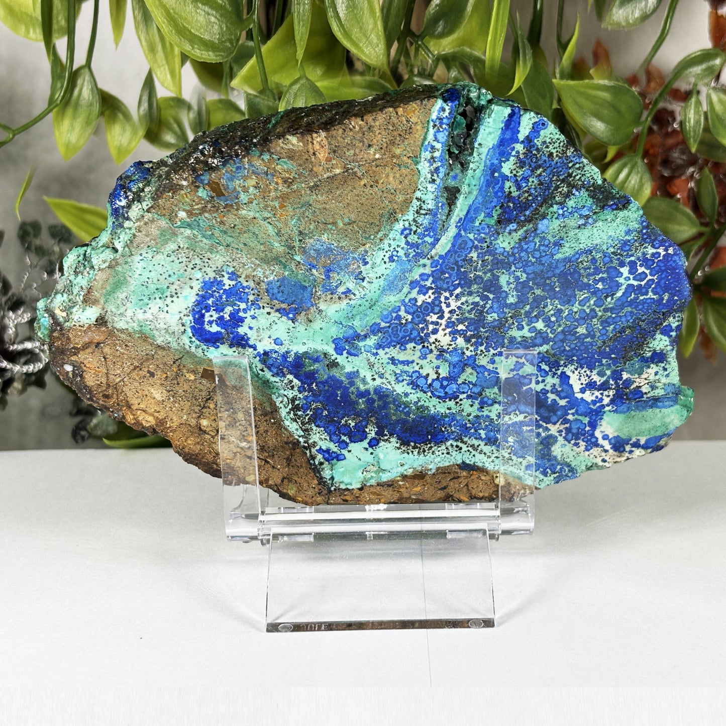 Azurite Malachite Slab 6.5" Polished Natural Blue & Green Crystal Specimen