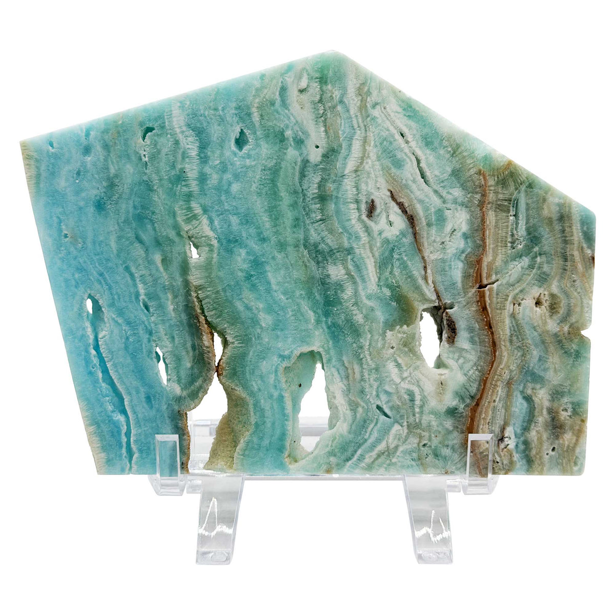 Blue Aragonite Crystal Slab 4.5" Long with Blue Green Patterns