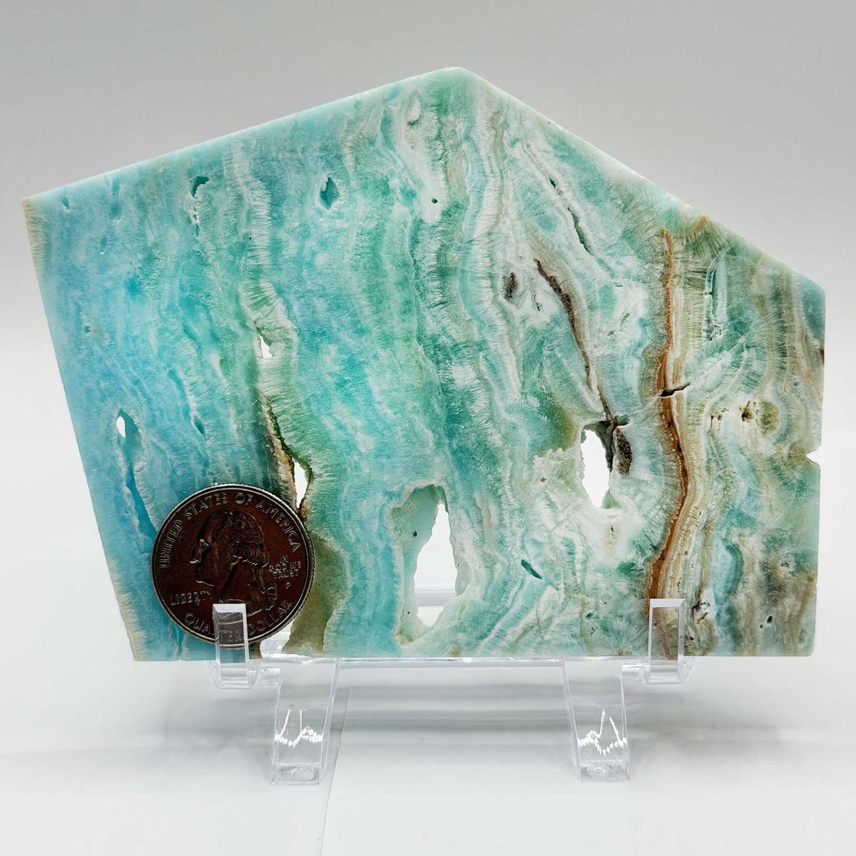 Blue Aragonite Crystal Slab 4.5" Long with Blue Green Patterns