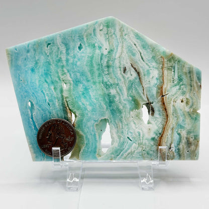 Blue Aragonite Crystal Slab 4.5" Long with Blue Green Patterns