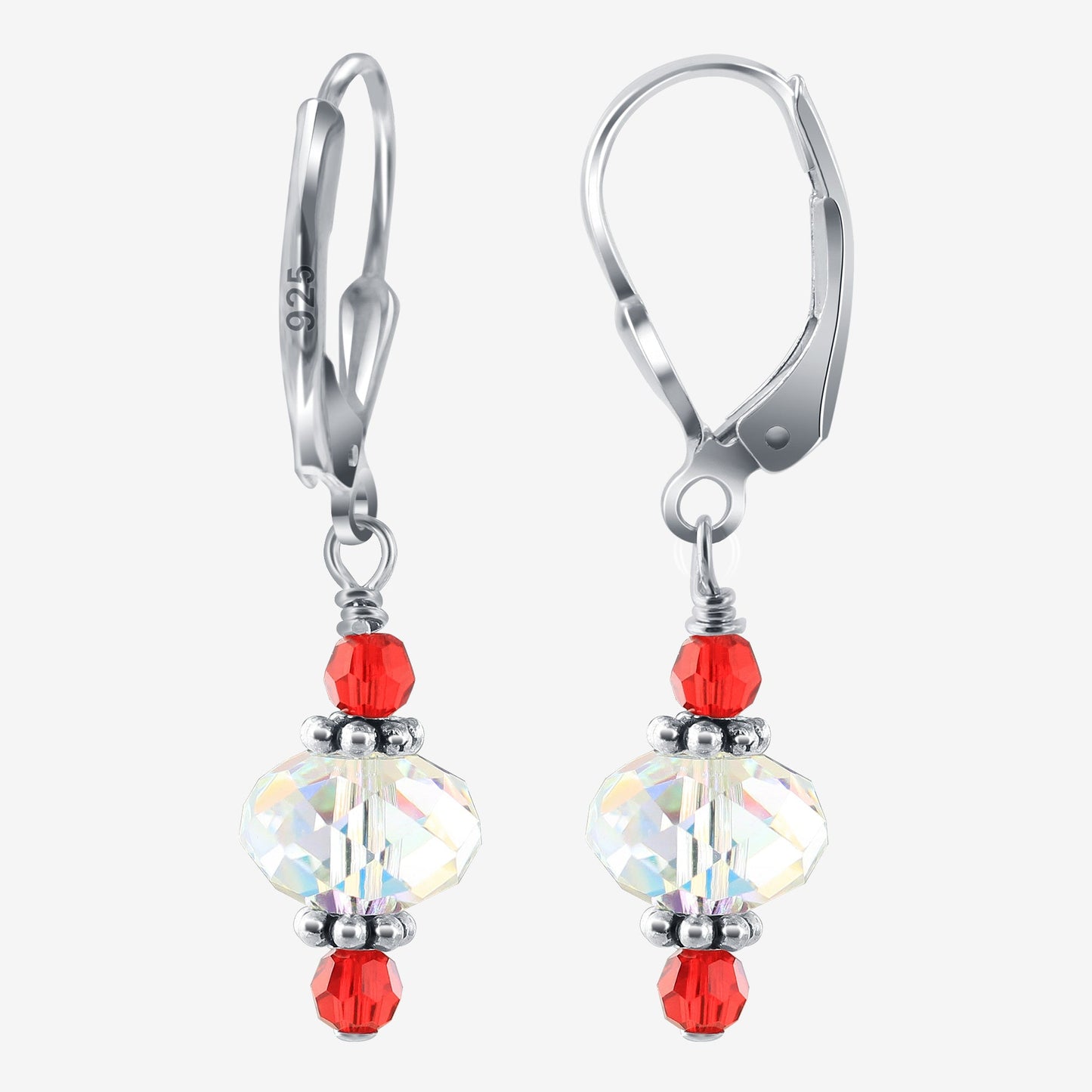 .925 Sterling Silver Leverback Drop Earrings with Austrian Crystals