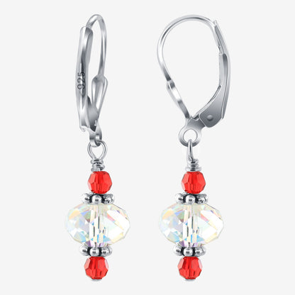.925 Sterling Silver Leverback Drop Earrings with Austrian Crystals