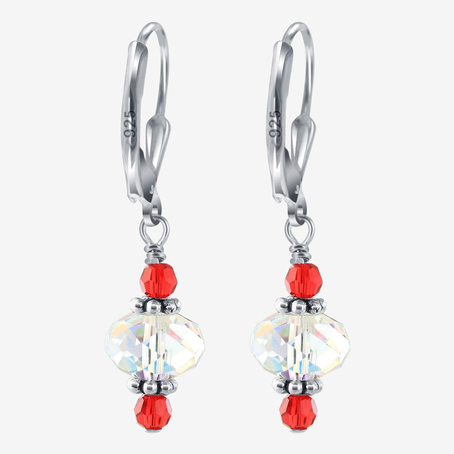 .925 Sterling Silver Leverback Drop Earrings with Austrian Crystals
