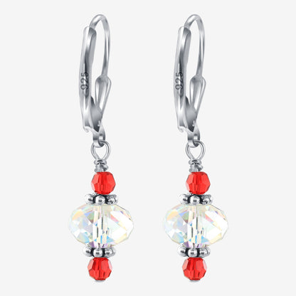 .925 Sterling Silver Leverback Drop Earrings with Austrian Crystals