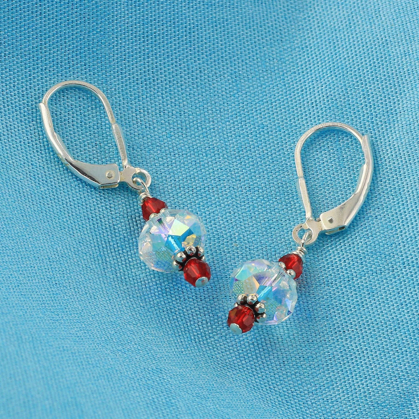 .925 Sterling Silver Leverback Drop Earrings with Austrian Crystals