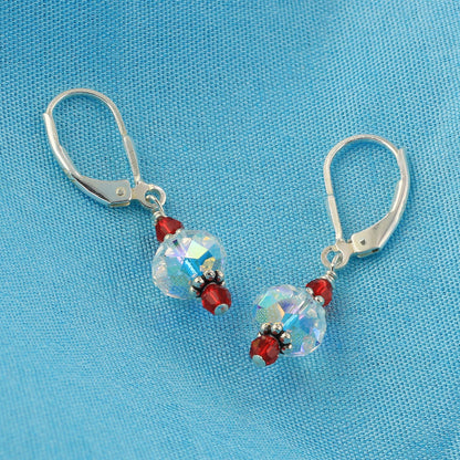 .925 Sterling Silver Leverback Drop Earrings with Austrian Crystals