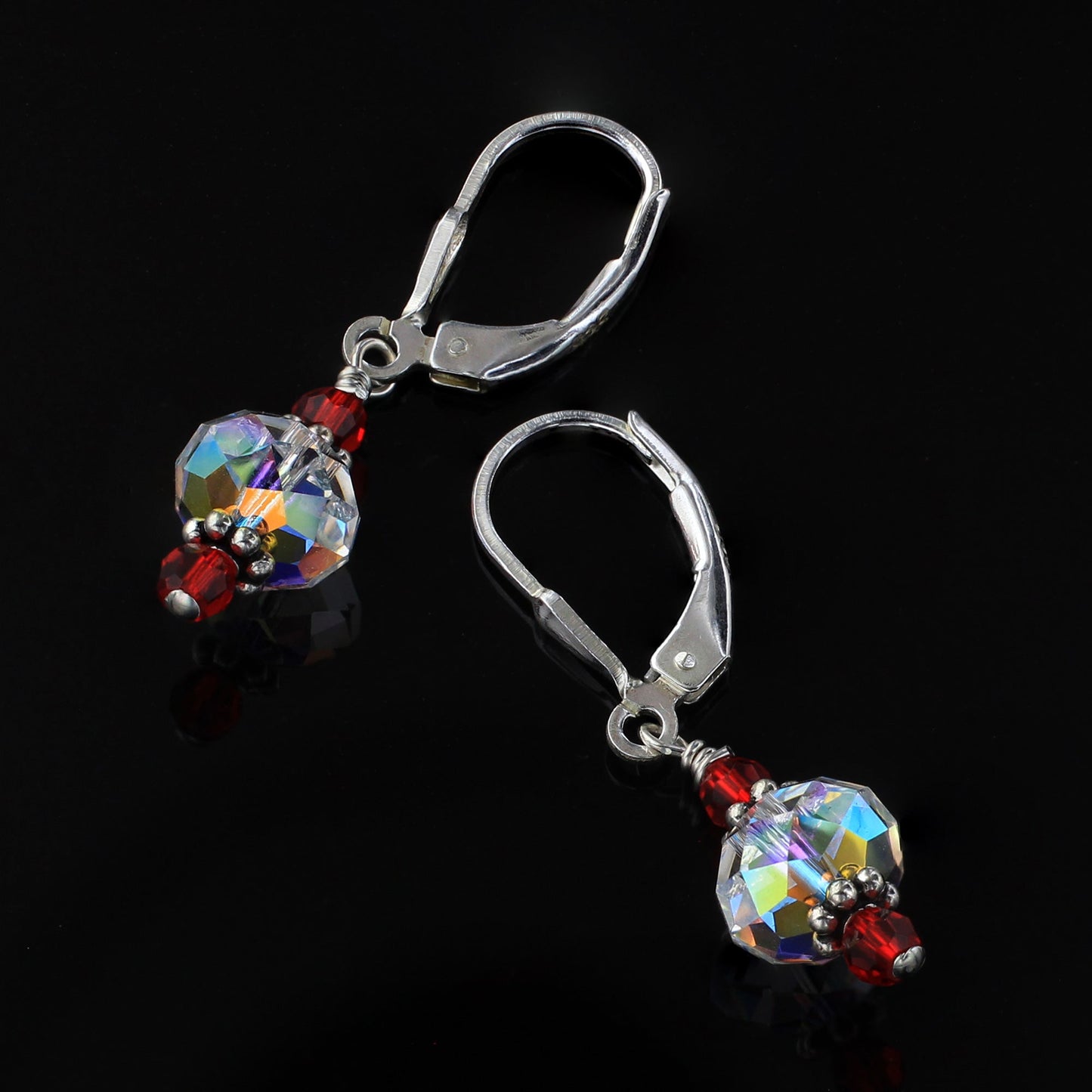 .925 Sterling Silver Leverback Drop Earrings with Austrian Crystals