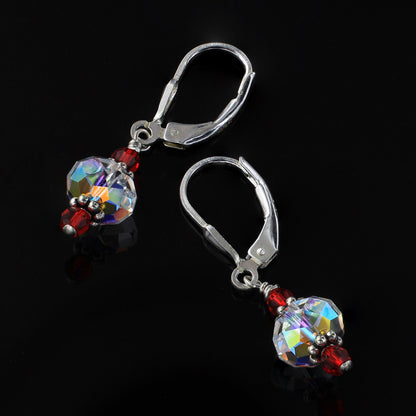 .925 Sterling Silver Leverback Drop Earrings with Austrian Crystals