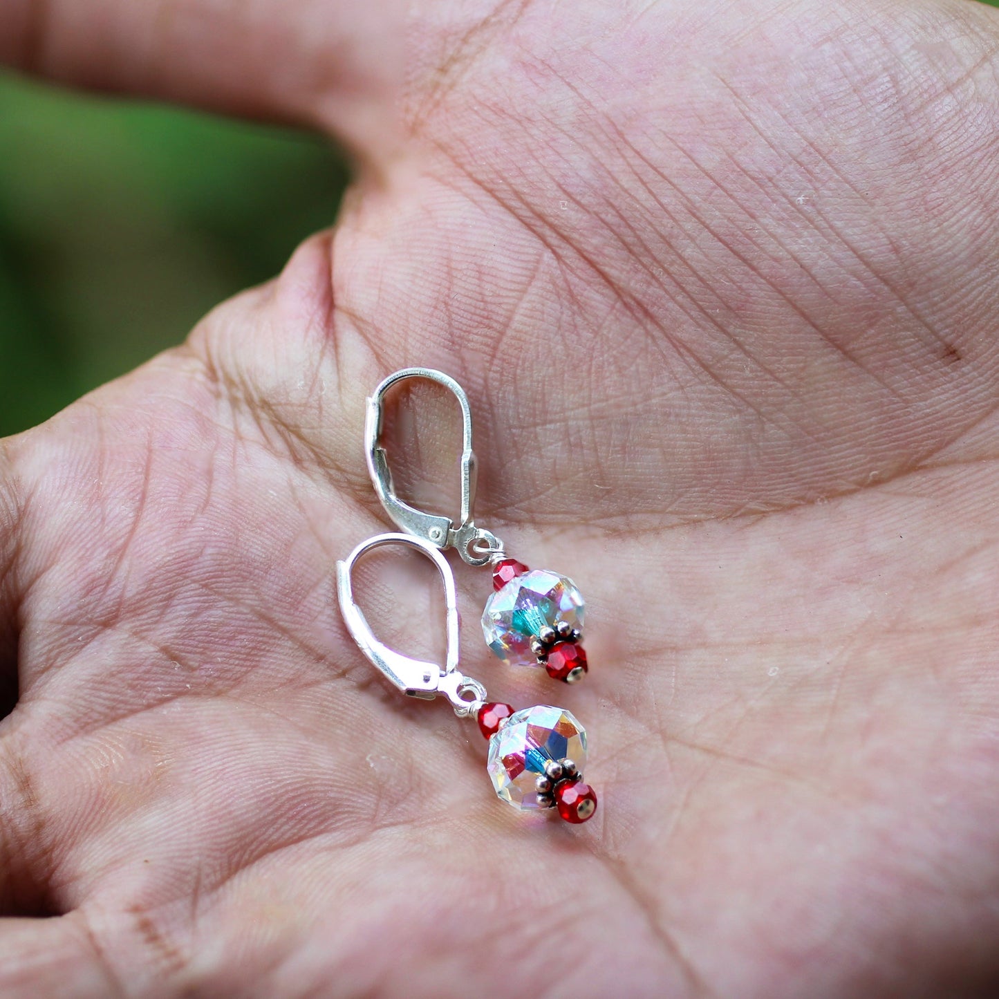 .925 Sterling Silver Leverback Drop Earrings with Austrian Crystals