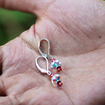 .925 Sterling Silver Leverback Drop Earrings with Austrian Crystals