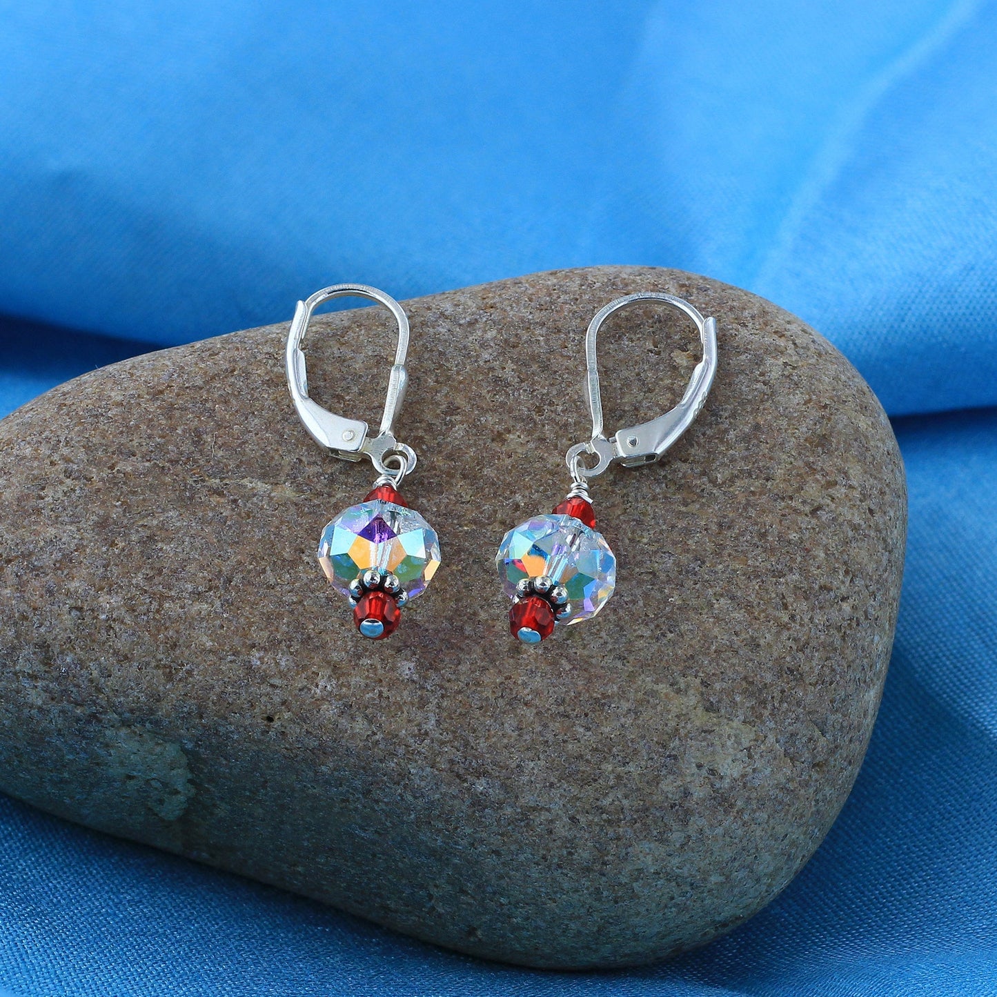 .925 Sterling Silver Leverback Drop Earrings with Austrian Crystals