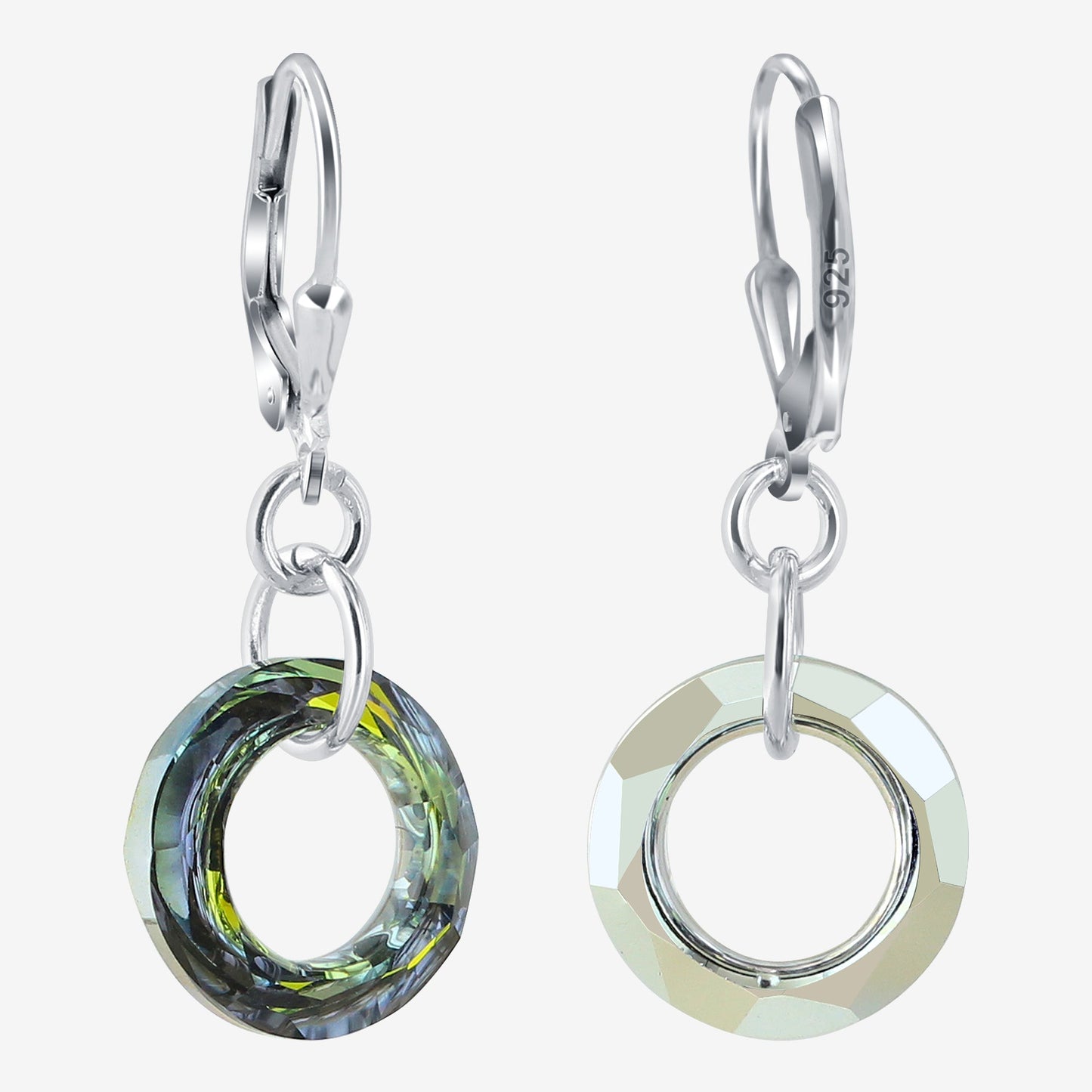 Donut Shape Austrian Crystal 925 Sterling Silver Drop Earrings