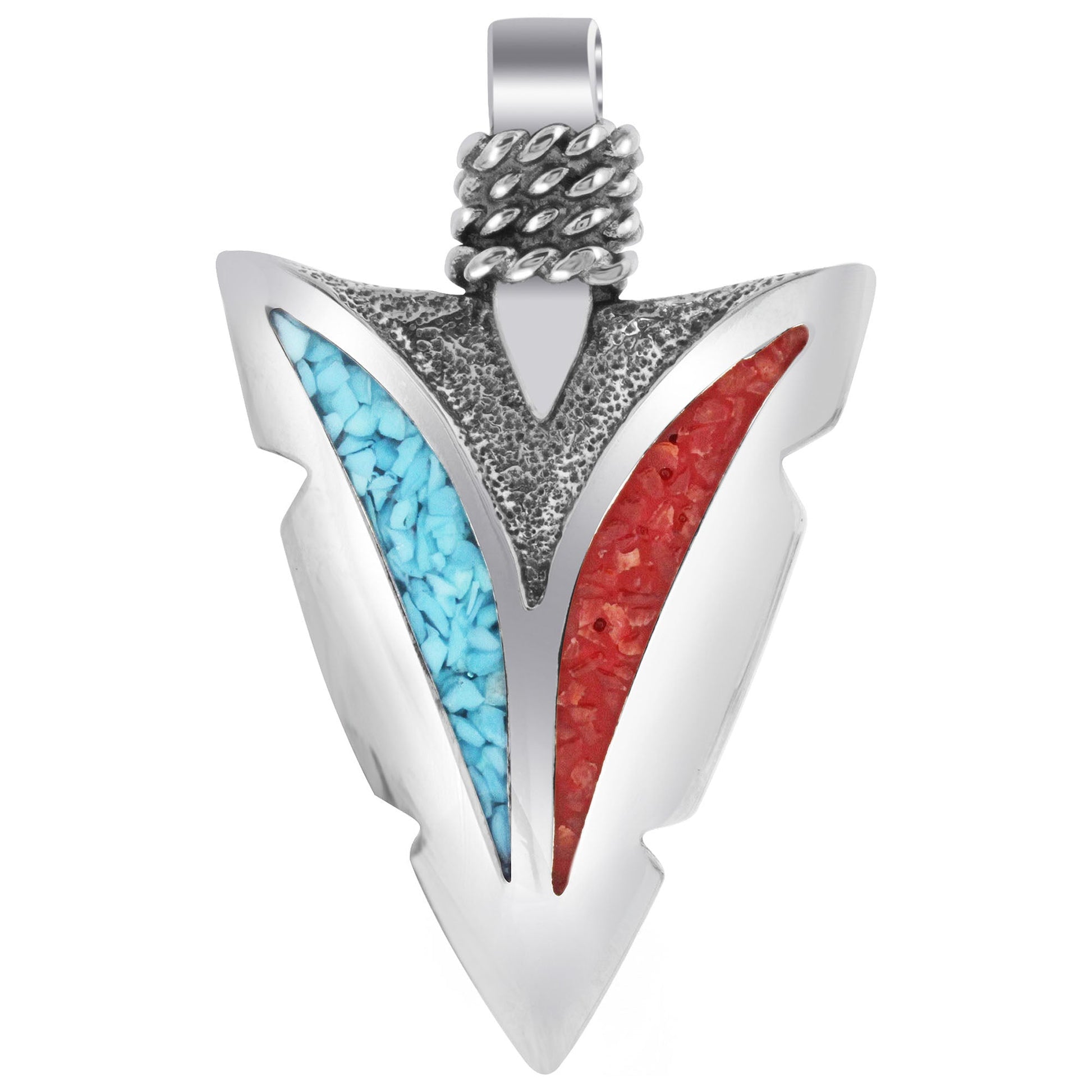 Turquoise Coral Southwestern Style 925 Sterling Silver Pendant - Gem Avenue