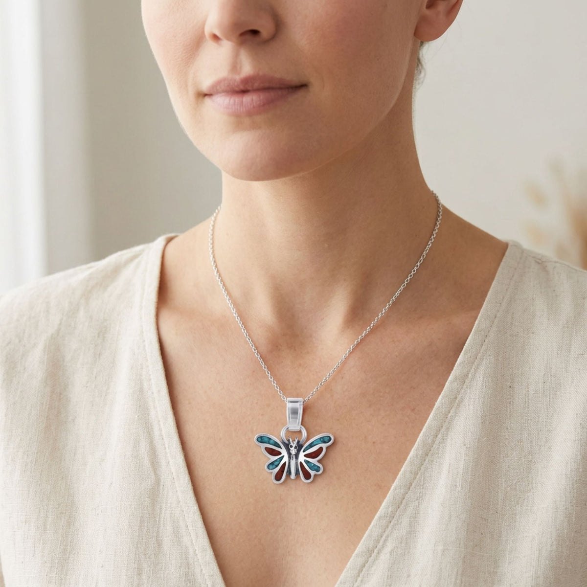 Turquoise Coral Pendant .925 Sterling Silver 0.5 Inch Southwestern Western Jewelry Handmade Gift for Women