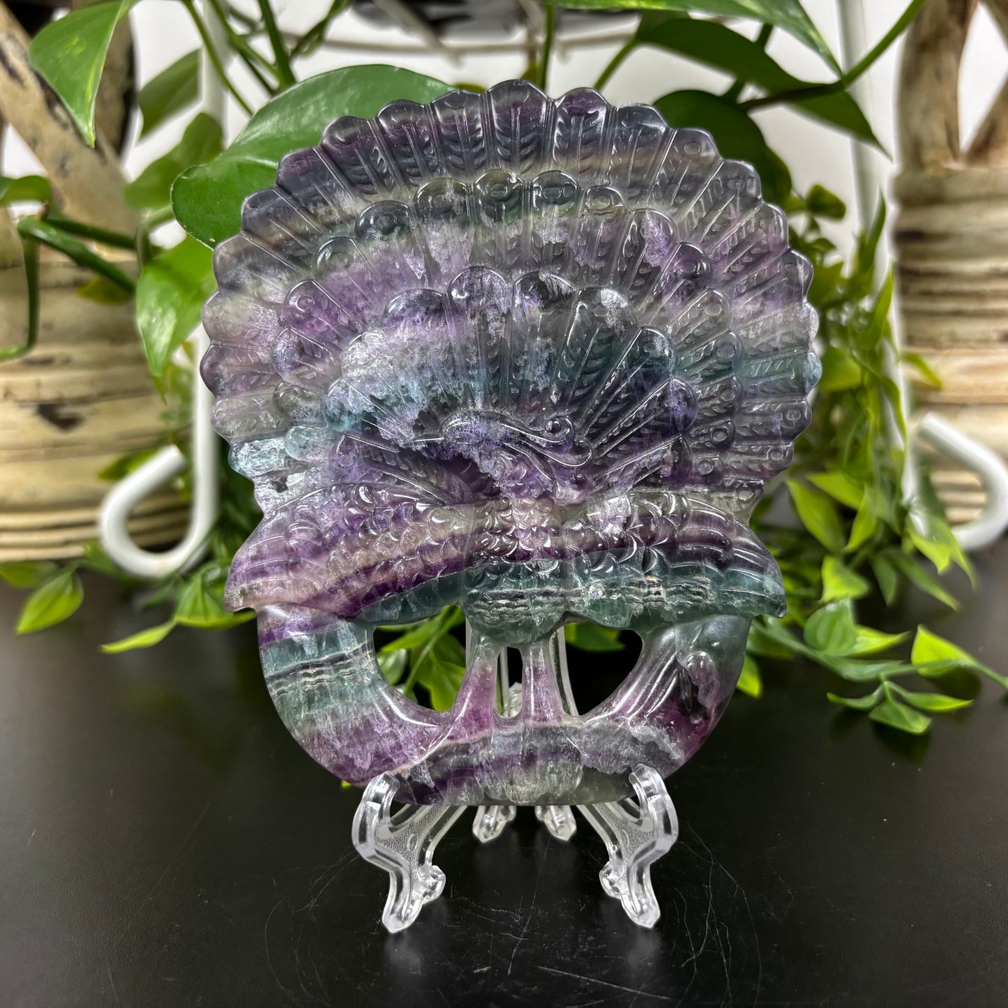 Hand-Carved Fluorite Peacock Natural Gemstone Animal Carving for Beauty & Decorative Display - RAN491