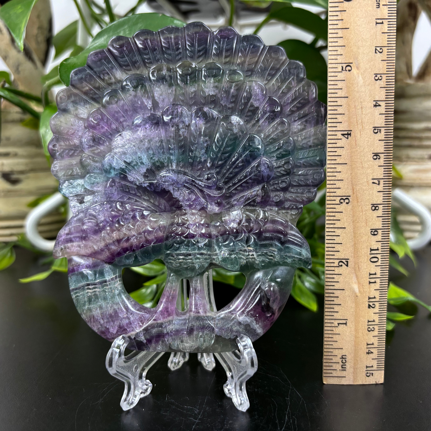 Hand-Carved Fluorite Peacock Natural Gemstone Animal Carving for Beauty & Decorative Display - RAN491