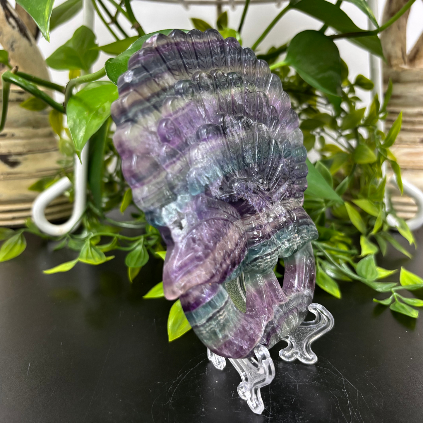Hand-Carved Fluorite Peacock Natural Gemstone Animal Carving for Beauty & Decorative Display - RAN491
