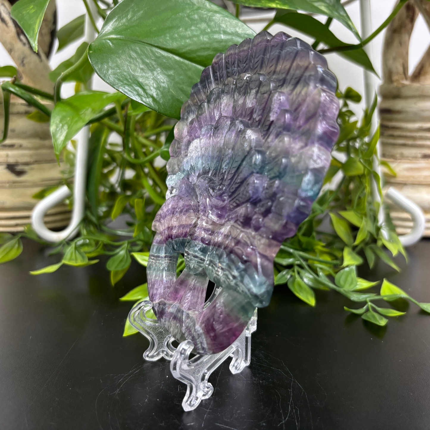 Hand-Carved Fluorite Peacock Natural Gemstone Animal Carving for Beauty & Decorative Display - RAN491