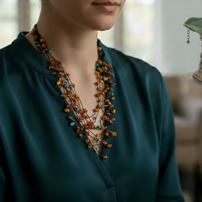 Natural Amber Chips Necklace Genuine Baltic Healing Crystal Jewelry 28 Inches - GN083-A