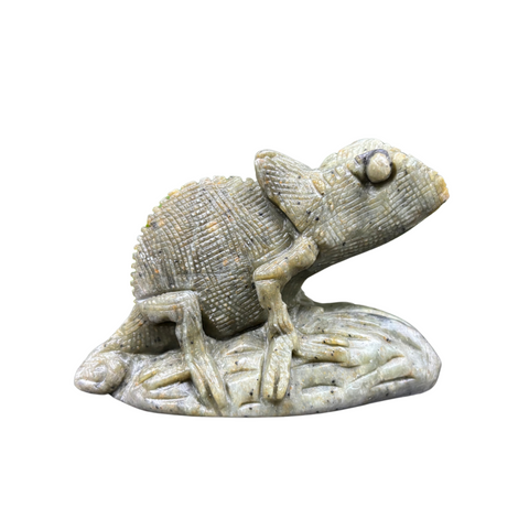 Natural Serpentine Chameleon Gemstone Figurine – Hand-Carved Crystal Animal Statue for Home Décor, Collectible Healing Stone Sculpture-RAN488