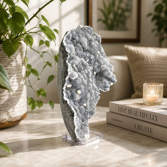 Natural Chalcedony Fluorite Crystal Mineral Specimen Healing Stone for Meditation, Energy Work & Collectors Display - RMI732