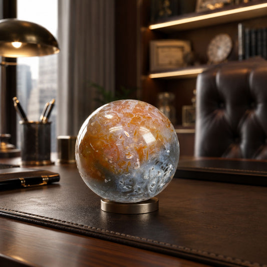 Polished Pink Plume Agate Sphere Natural Crystal Gemstone Ball with Intricate Patterns for Home Decor, Meditation & Collector Display  13-0096