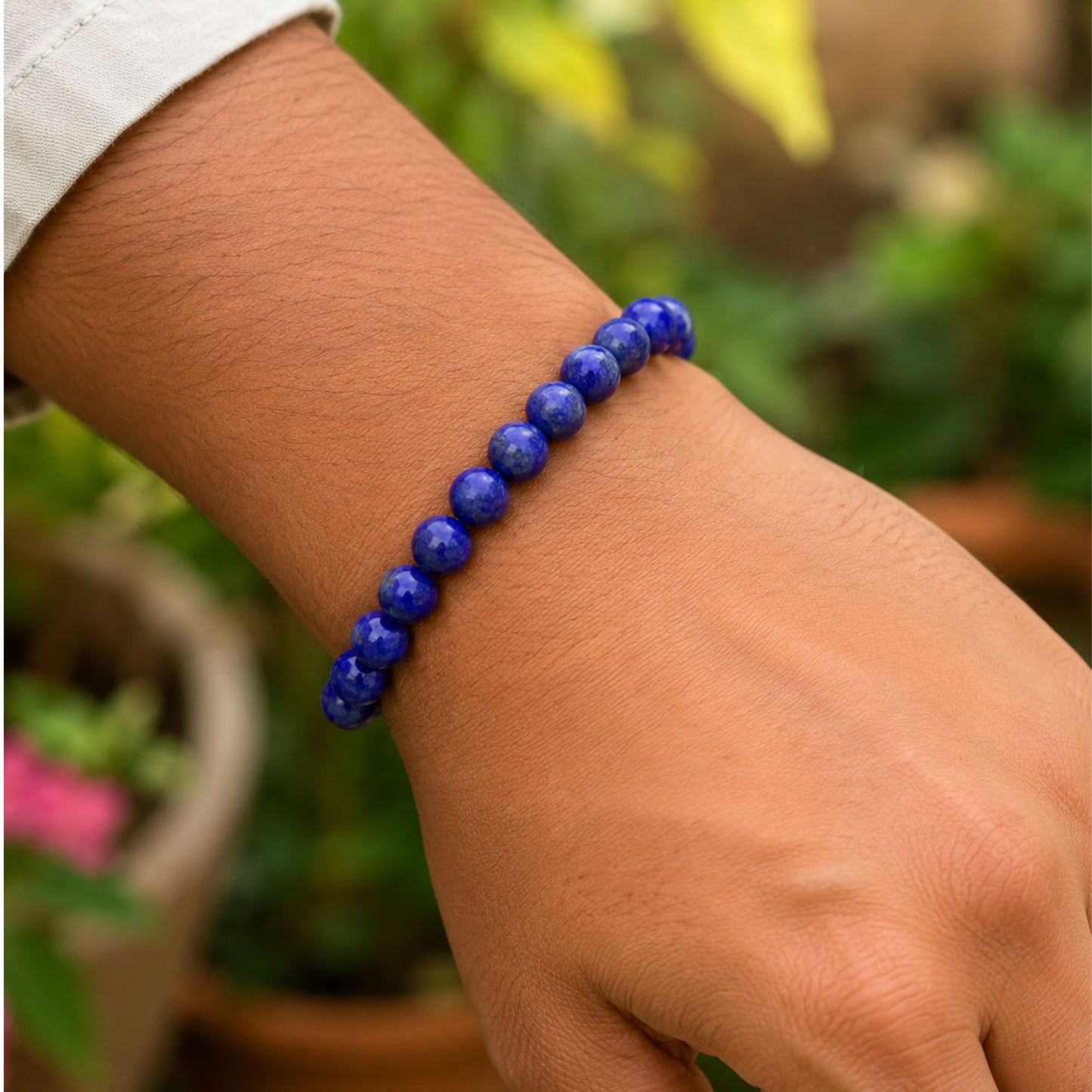 8mm Lapis Lazuli Gemstone Round Bead Handmade Stretch Bracelet