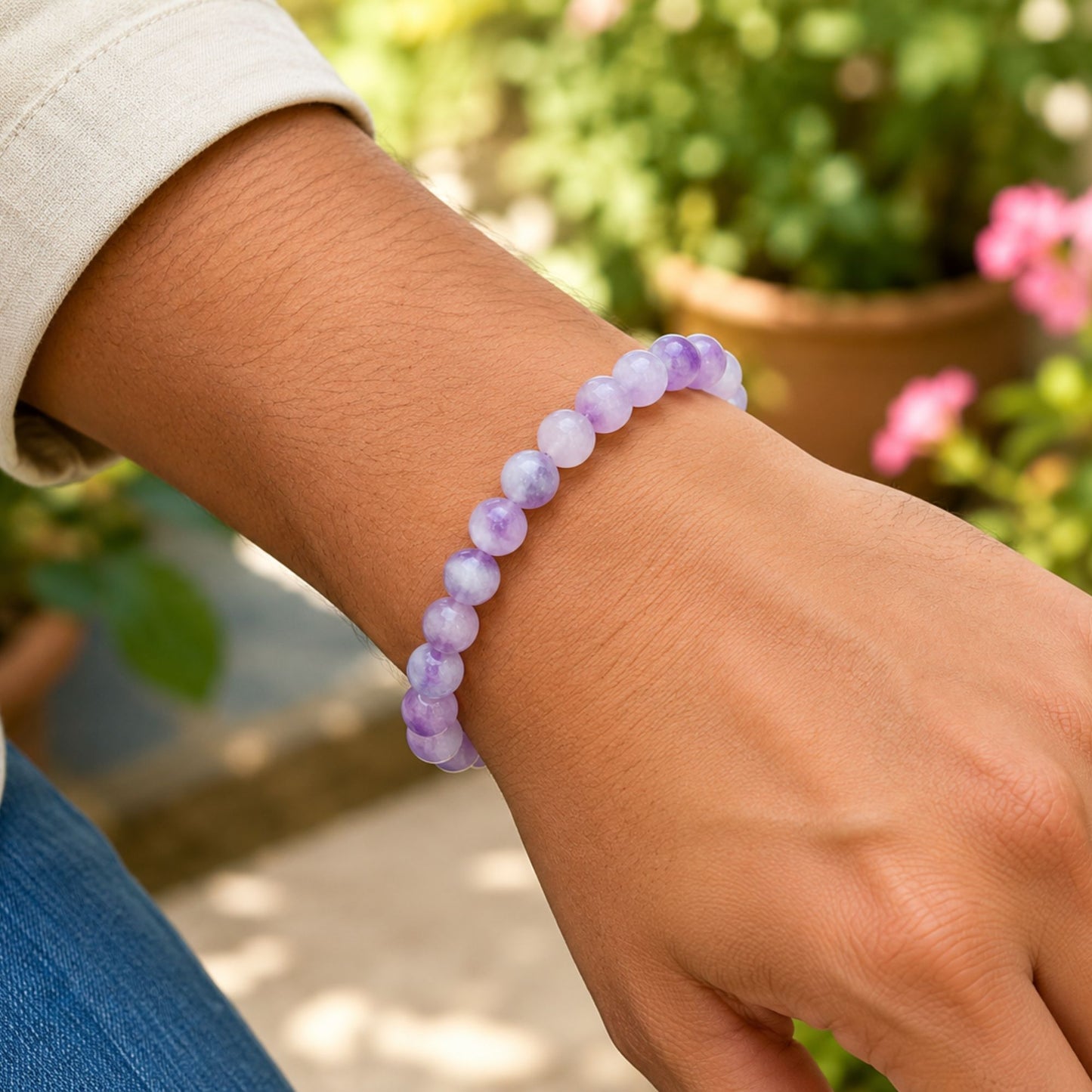6mm Lepidolite Gemstone Round Bead Unisex Stretch Bracelet