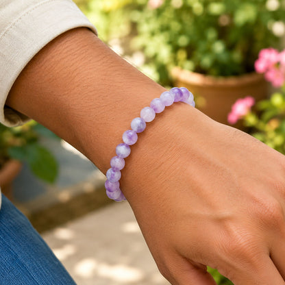 6mm Lepidolite Gemstone Round Bead Unisex Stretch Bracelet