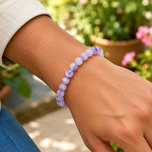 6mm Lepidolite Gemstone Round Bead Unisex Stretch Bracelet