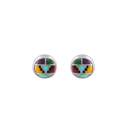 6mm Round Multicolor Simulated Southwestern Style Stud Earrings in 925 Sterling Silver