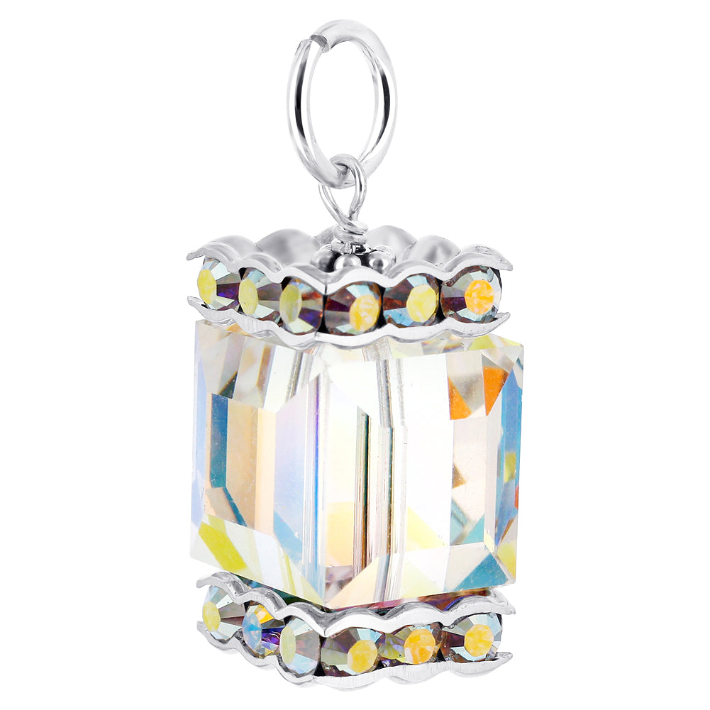 .925 Sterling Silver Pendant with Cube Austrian Crystal and Rondelle Beads