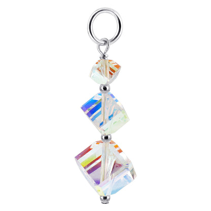 .925 Sterling Silver Cube Shaped Charm Pendant with Austrian Crystals
