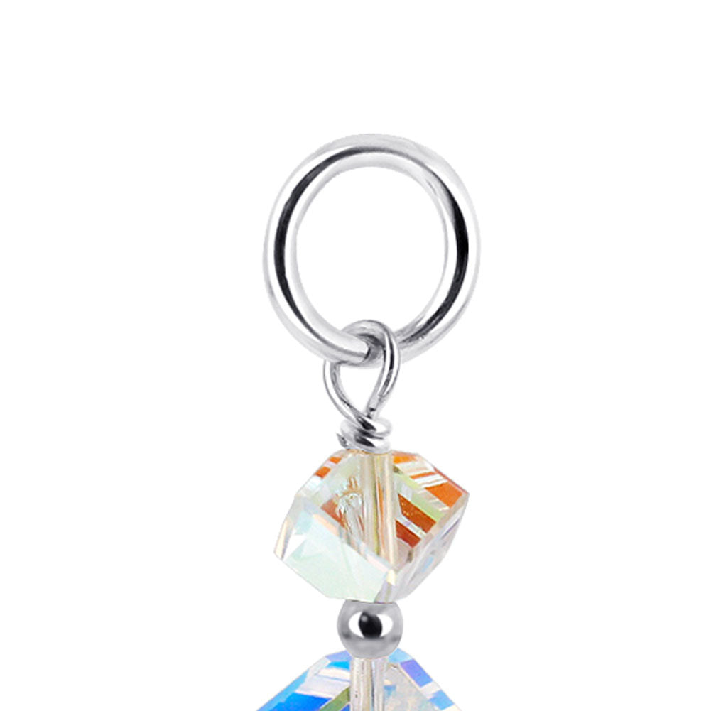 .925 Sterling Silver Cube Shaped Charm Pendant with Austrian Crystals