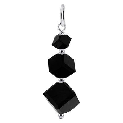 .925 Sterling Silver Cube Shaped Charm Pendant with Austrian Crystals