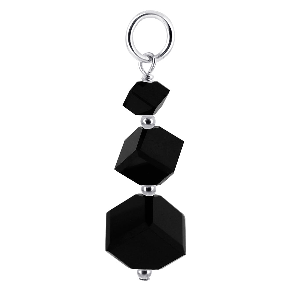 .925 Sterling Silver Cube Shaped Charm Pendant with Austrian Crystals