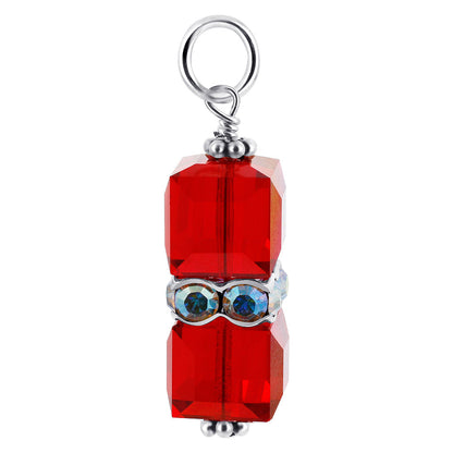 925 Sterling Silver Pendant with 8mm x 19mm Cube Shape Austrian Crystals