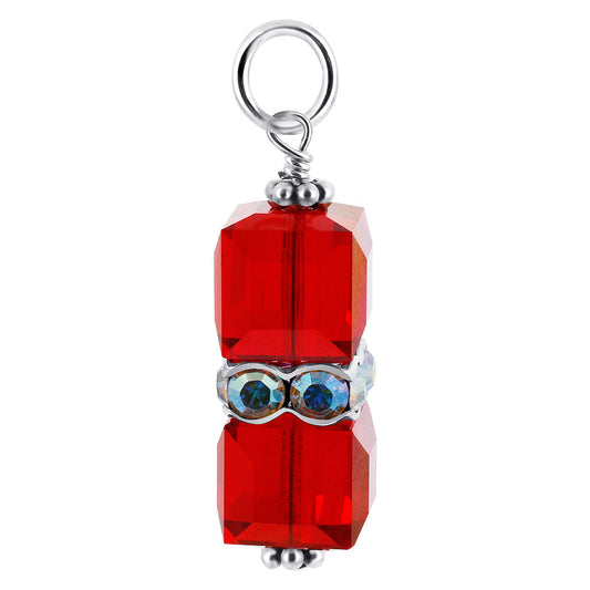 925 Sterling Silver Pendant with 8mm x 19mm Cube Shape Austrian Crystals