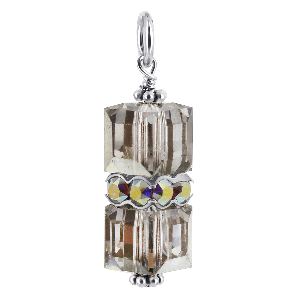 925 Sterling Silver Pendant with 8mm x 19mm Cube Shape Austrian Crystals