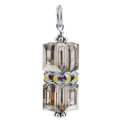 925 Sterling Silver Pendant with 8mm x 19mm Cube Shape Austrian Crystals