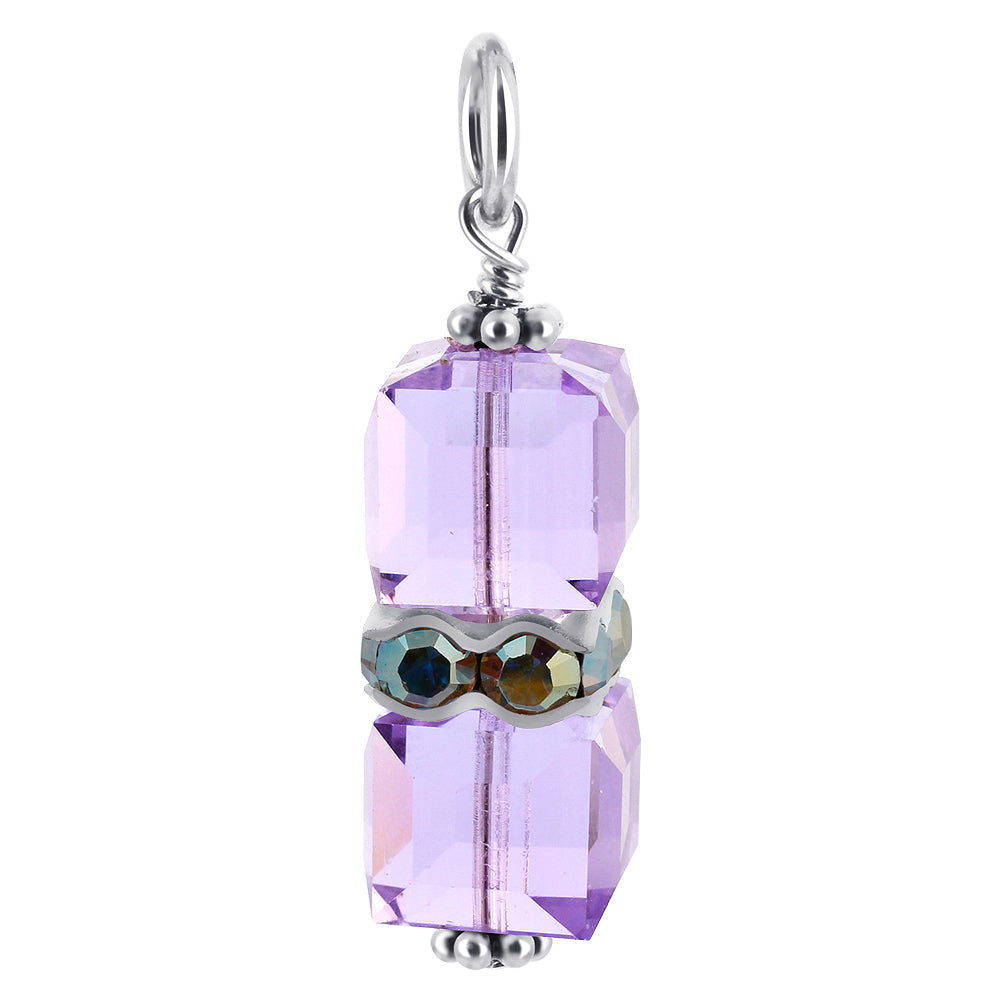925 Sterling Silver Pendant with 8mm x 19mm Cube Shape Austrian Crystals