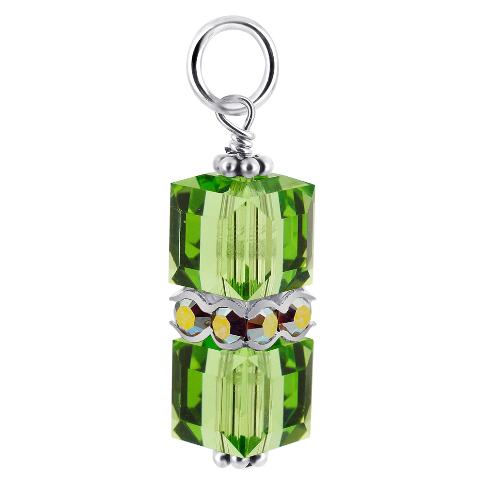 925 Sterling Silver Pendant with 8mm x 19mm Cube Shape Austrian Crystals