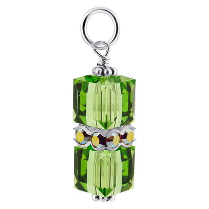 925 Sterling Silver Pendant with 8mm x 19mm Cube Shape Austrian Crystals