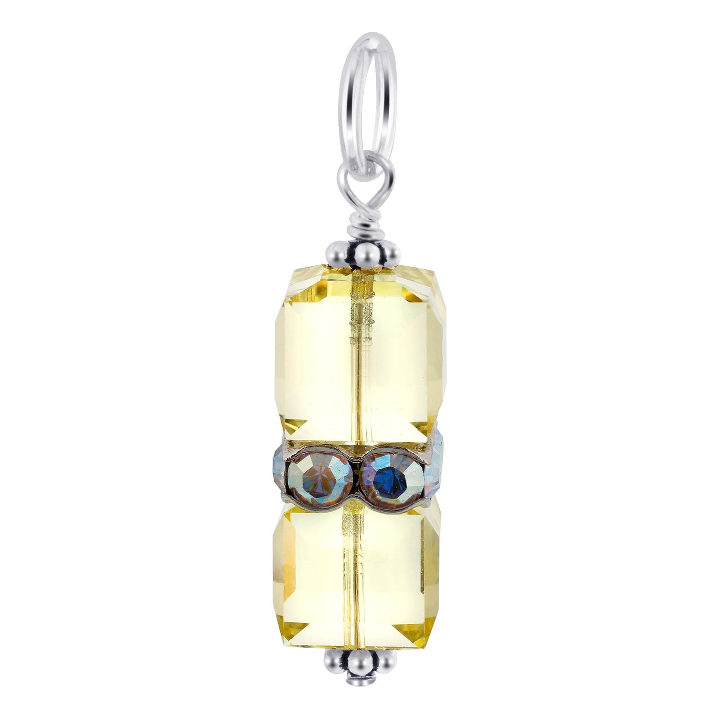 925 Sterling Silver Pendant with 8mm x 19mm Cube Shape Austrian Crystals