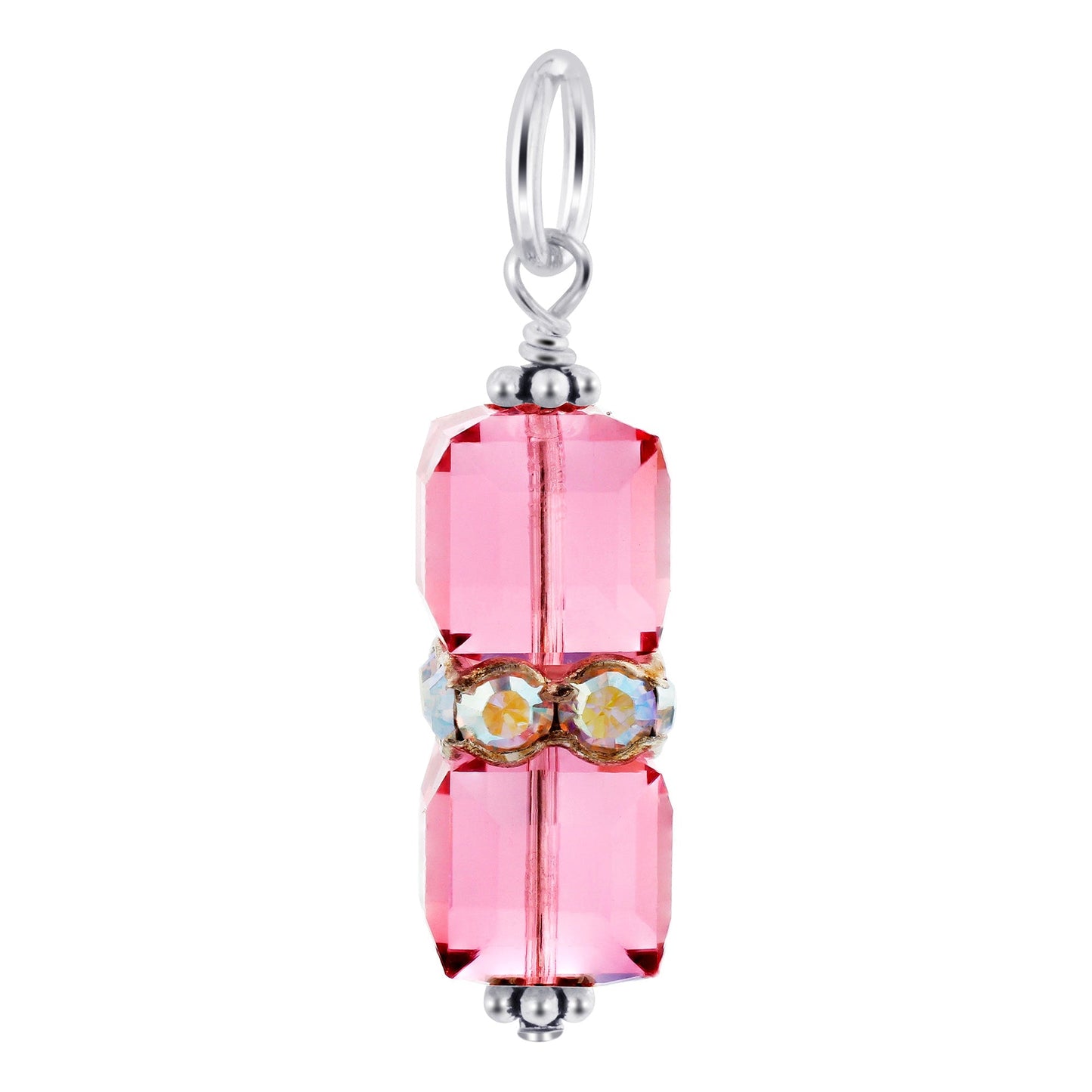 925 Sterling Silver Pendant with 8mm x 19mm Cube Shape Austrian Crystals