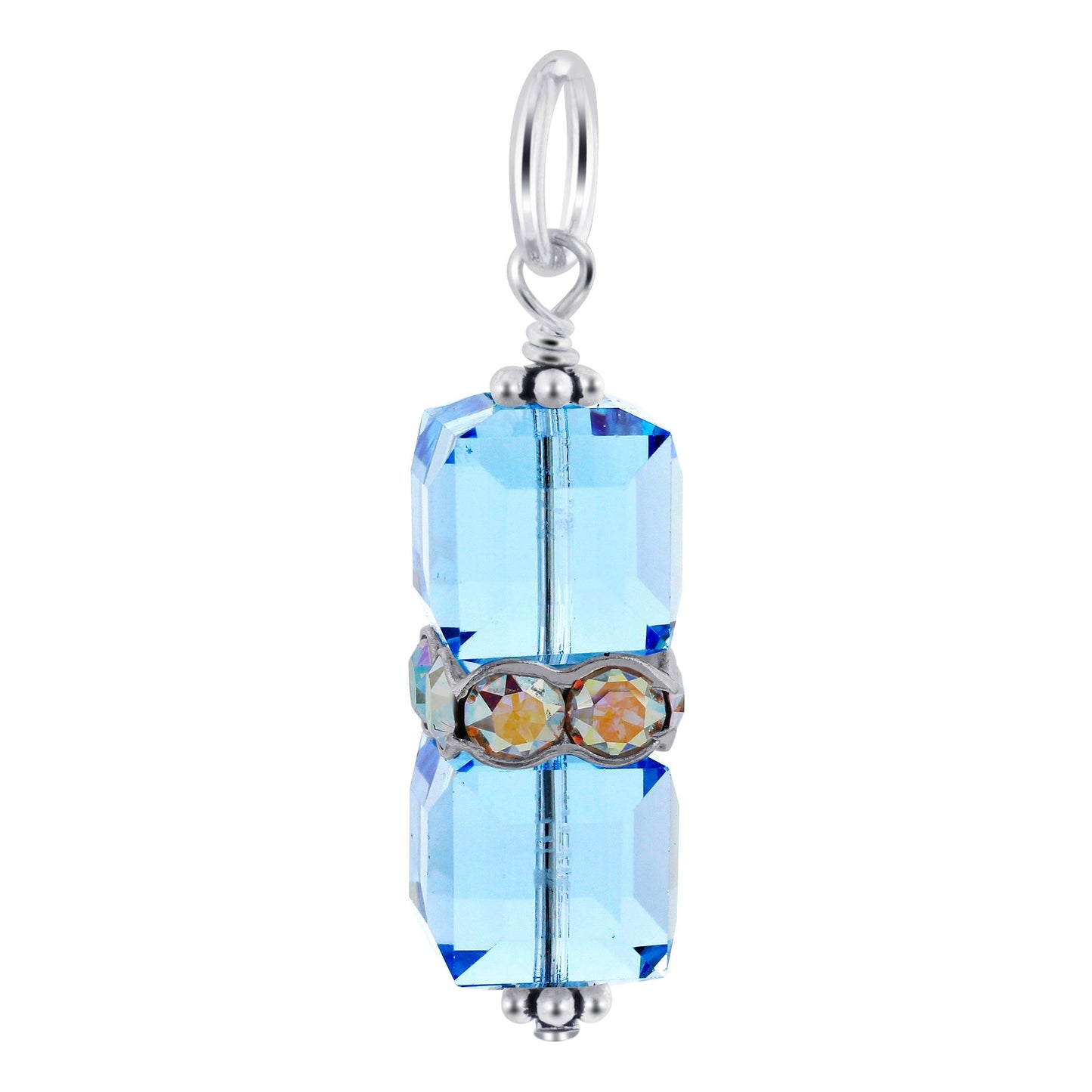 925 Sterling Silver Pendant with 8mm x 19mm Cube Shape Austrian Crystals