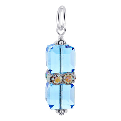 925 Sterling Silver Pendant with 8mm x 19mm Cube Shape Austrian Crystals