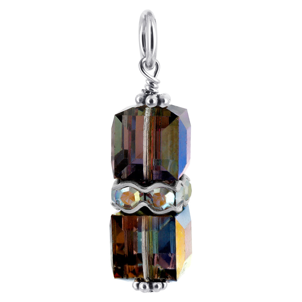 925 Sterling Silver Pendant with 8mm x 19mm Cube Shape Austrian Crystals
